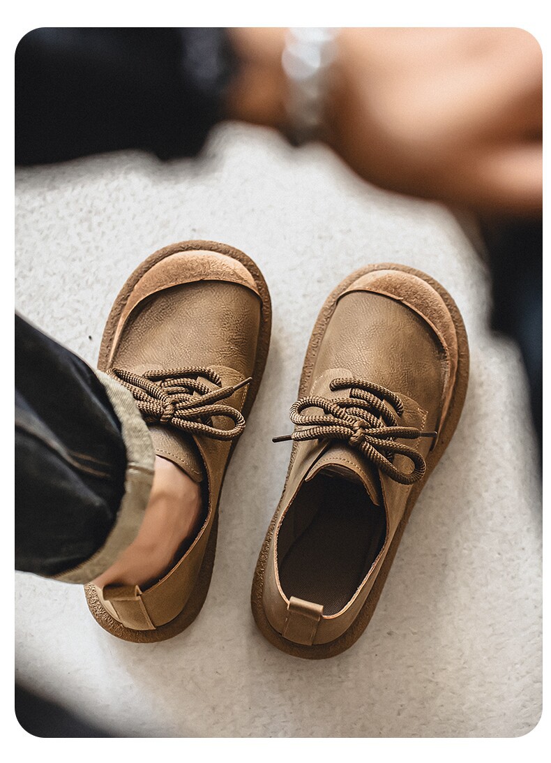 Mens Retro Casual Leather Shoes Lightweight Soft Sole