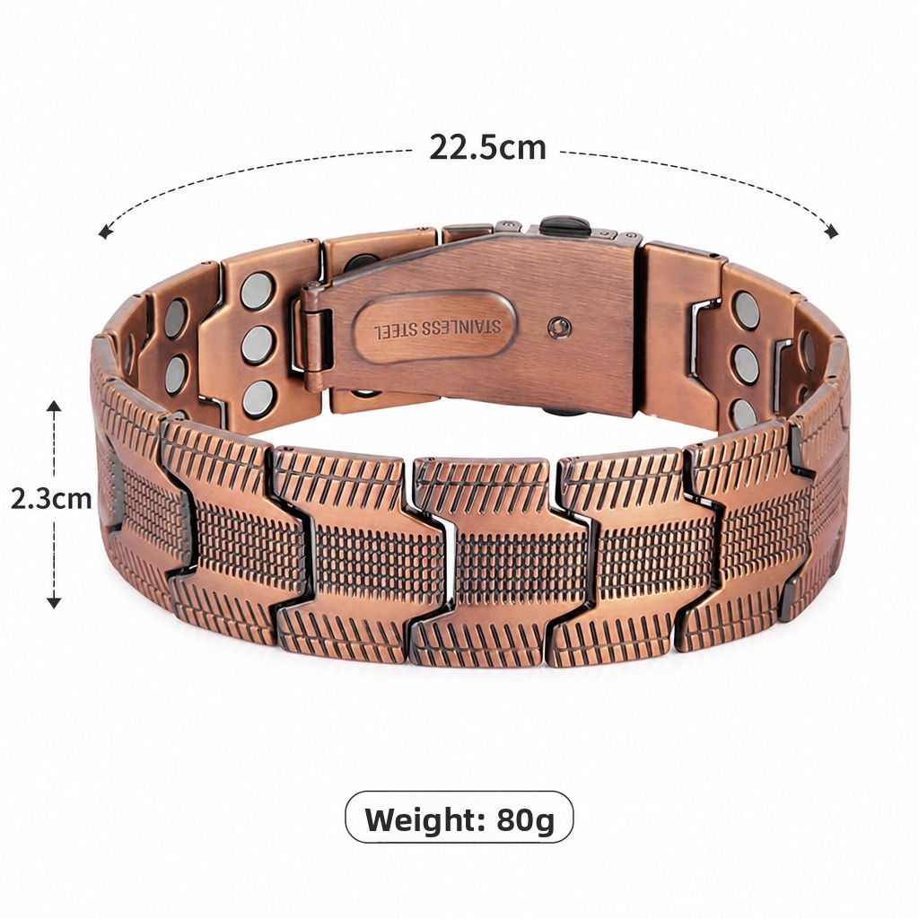 Copper three-row magnet bracelet electroplated brushed folding buckle