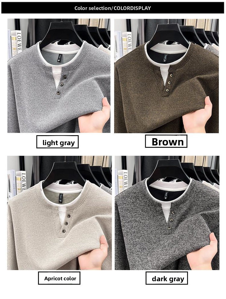 Button Collar Faux Two-Piece Sweatshirt