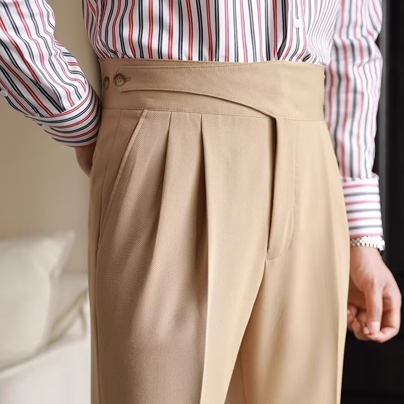 High-Waisted Mens Business Casual Trousers