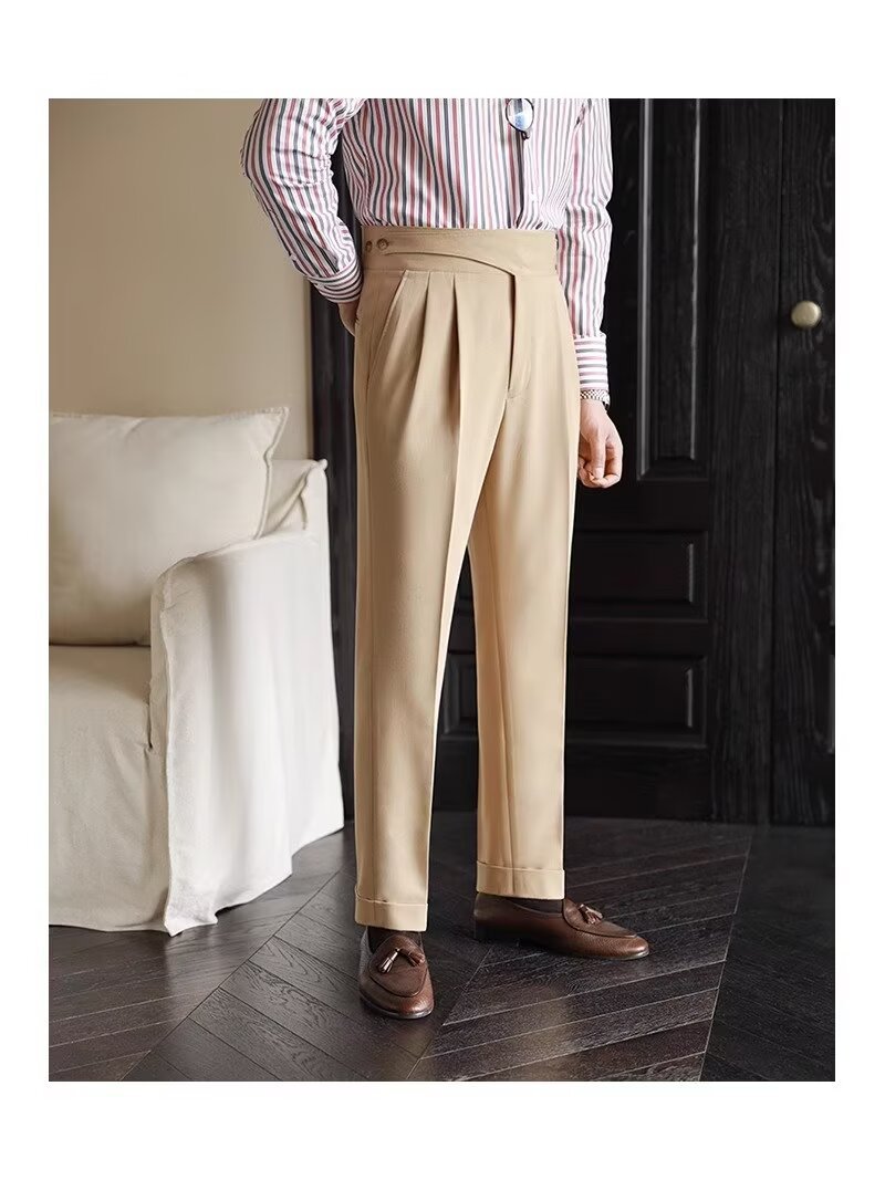 High-Waisted Mens Business Casual Trousers