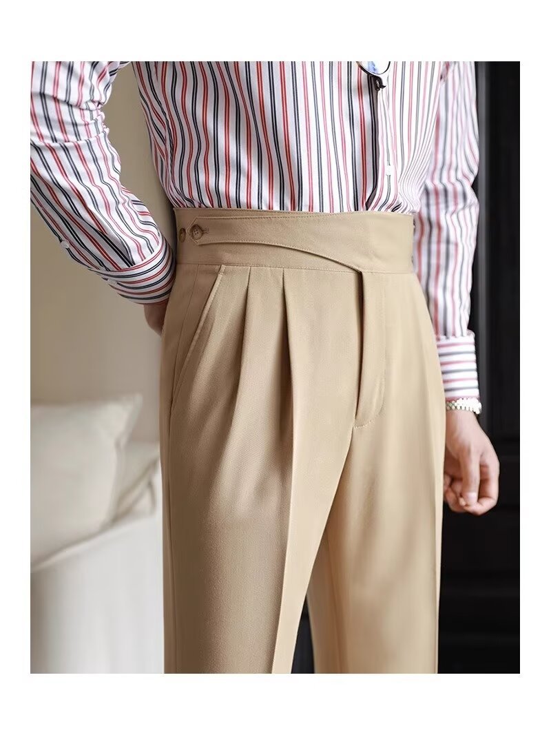 High-Waisted Mens Business Casual Trousers
