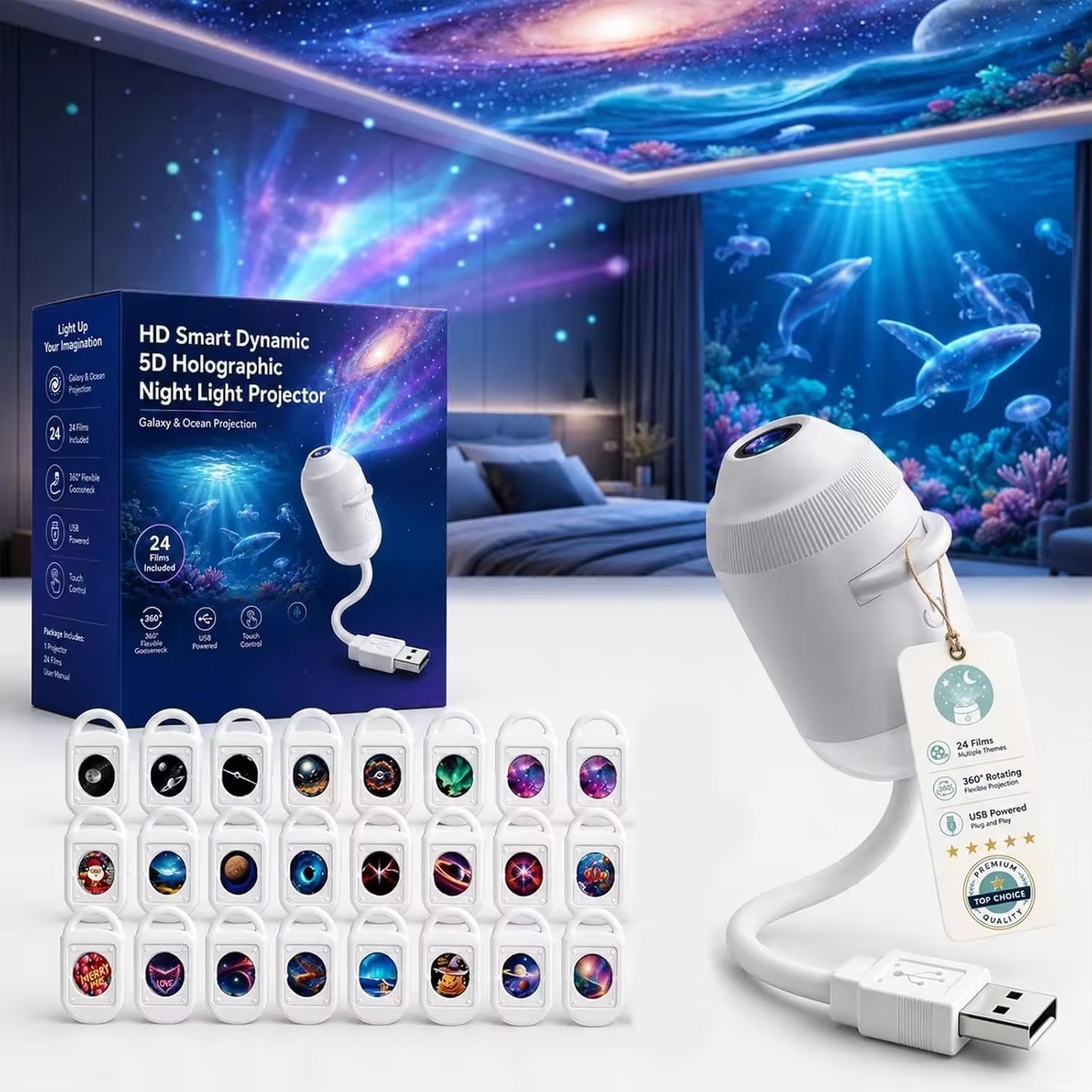 Starry Sky Projection Night Light with Interchangeable Films