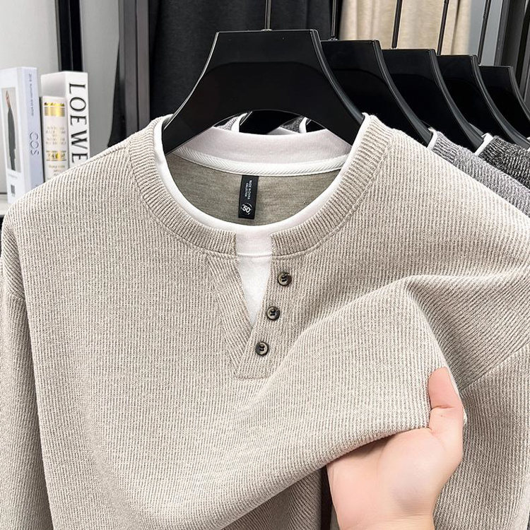 Button Collar Faux Two-Piece Sweatshirt