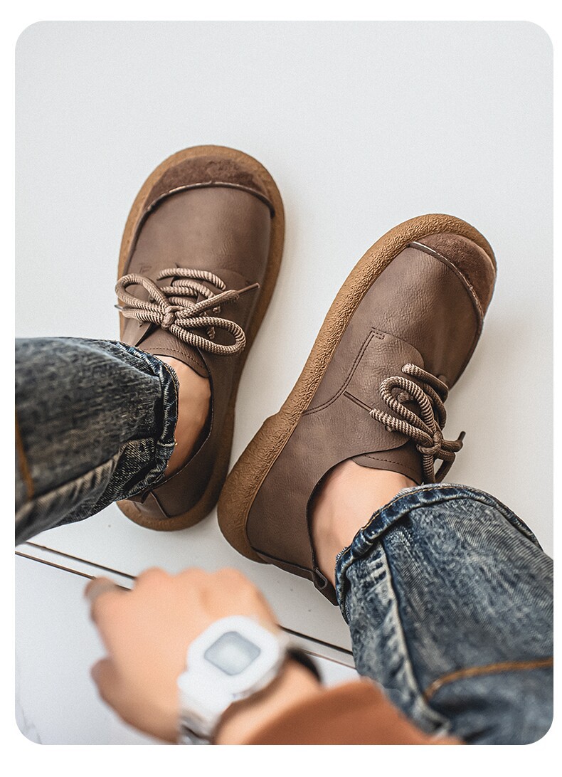 Mens Retro Casual Leather Shoes Lightweight Soft Sole