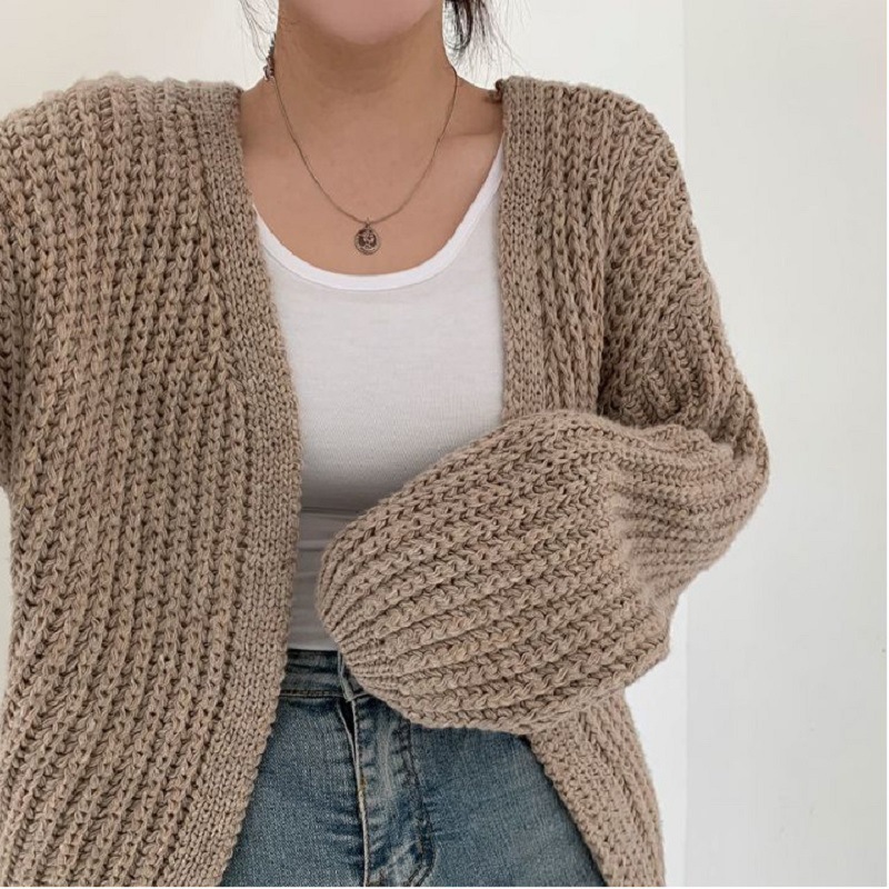 Womens Lantern Sleeve Knitted Cardigan