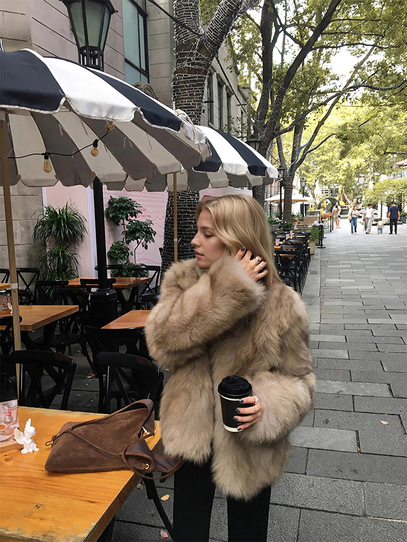Womens Stand Collar Faux Fur Coat