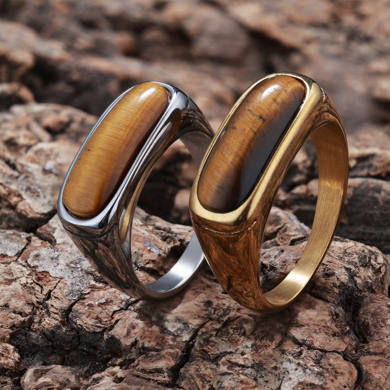 Personalized Natural Stone Engraved Vintage Ring