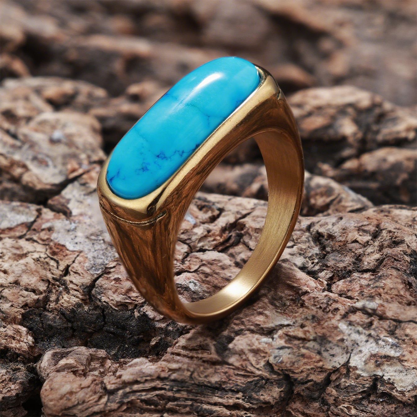 Personalized Natural Stone Engraved Vintage Ring