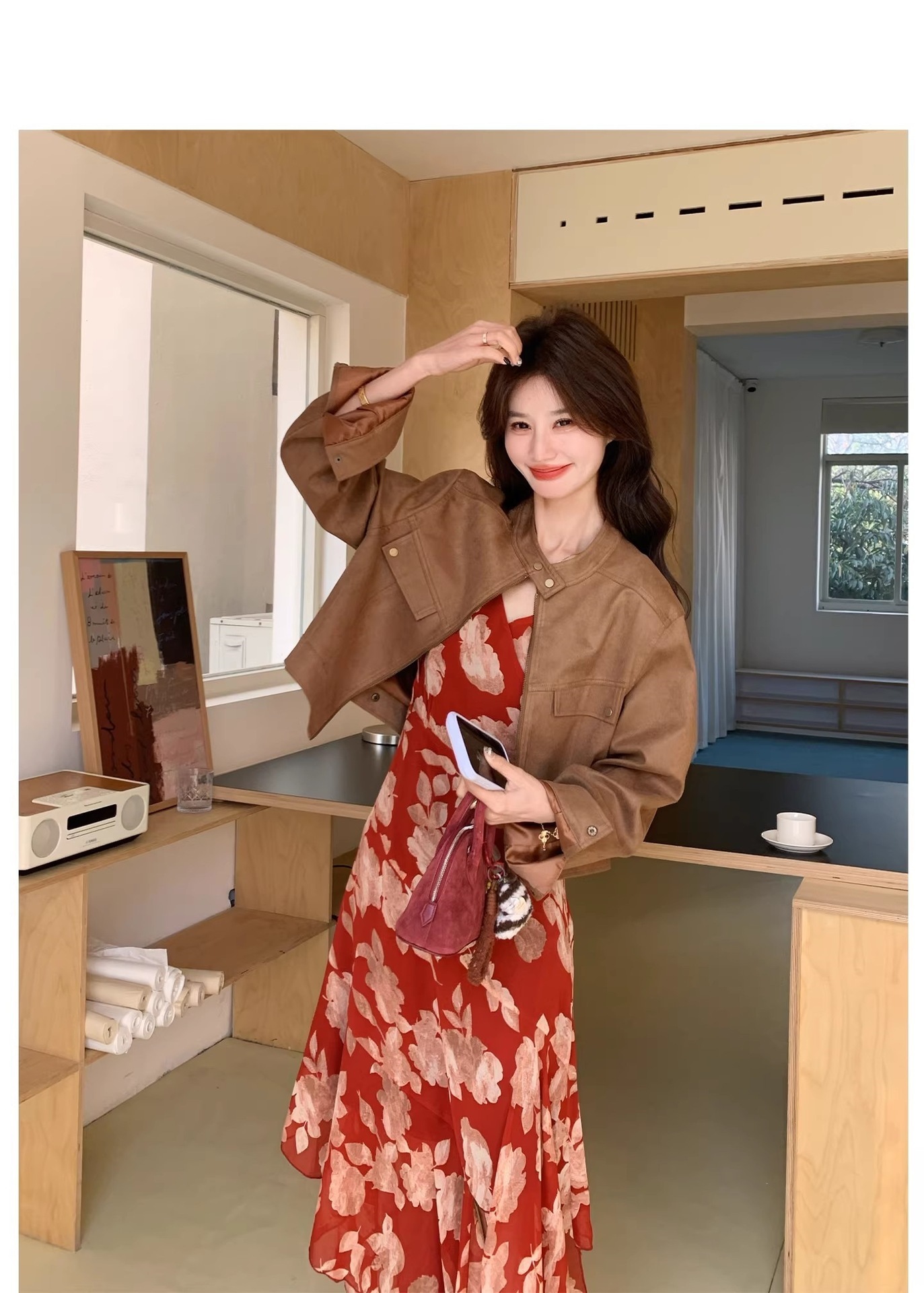 red floral dress