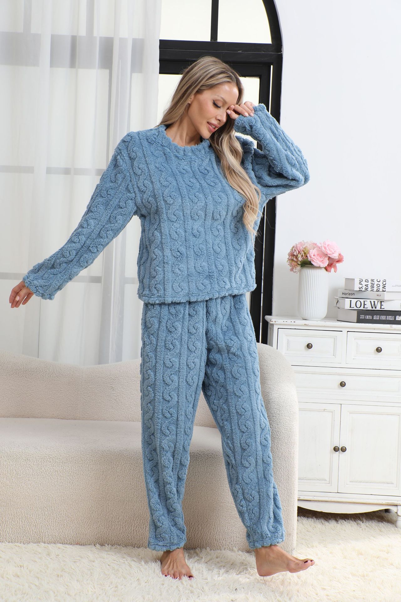 Coral Fleece Womens Pajama Set Home Wear