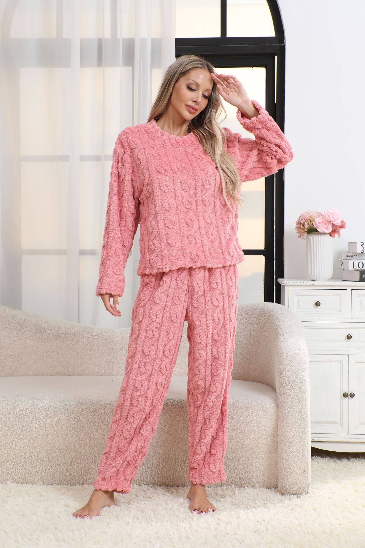 Coral Fleece Womens Pajama Set Home Wear