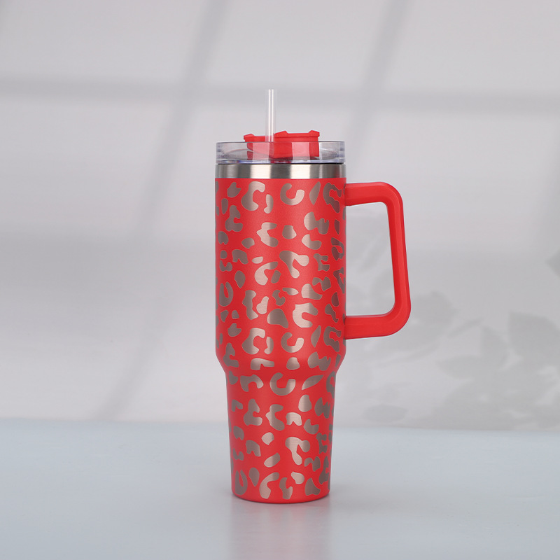 Print Insulated Stainless Steel Cup with Handle and Straw