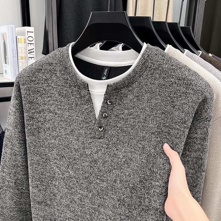 Button Collar Faux Two-Piece Sweatshirt