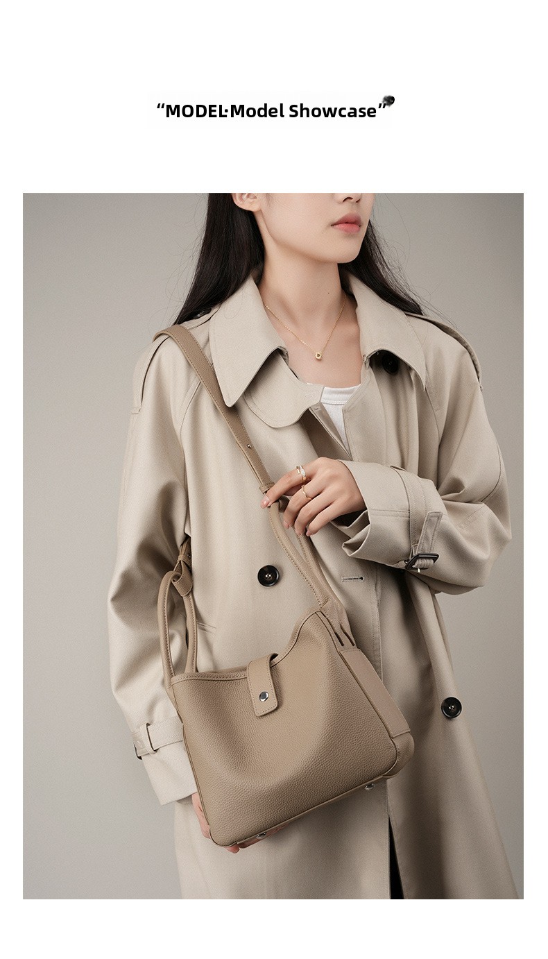 Genuine Leather Bucket Bag for Women