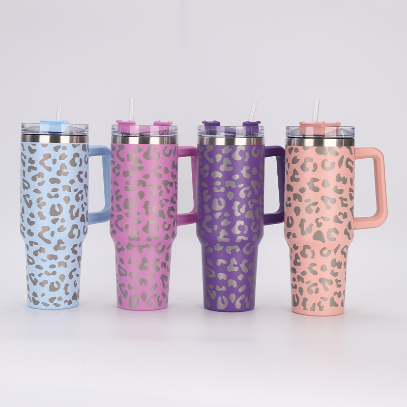 Print Insulated Stainless Steel Cup with Handle and Straw