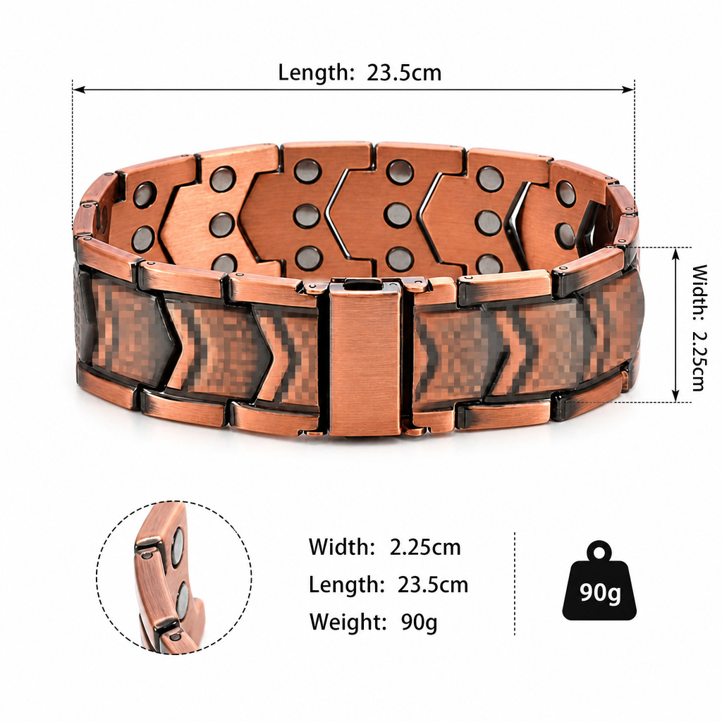 Copper three-row magnet bracelet electroplated brushed folding buckle