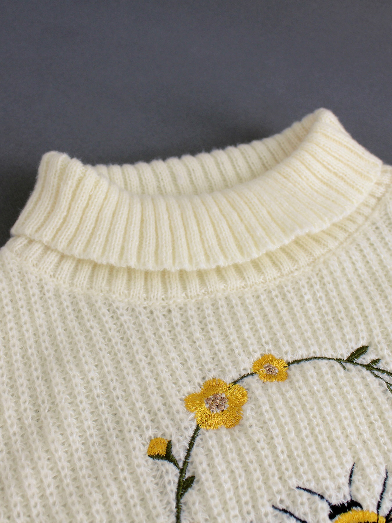 Embroidered Turtleneck Pullover Sweater
