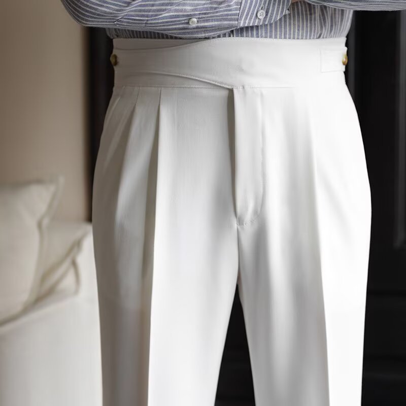 High-Waisted Mens Business Casual Trousers