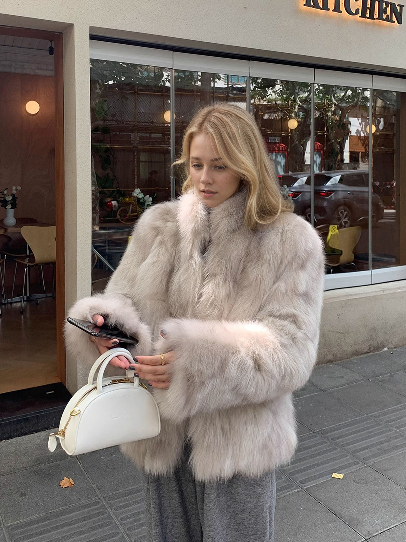 Womens Stand Collar Faux Fur Coat
