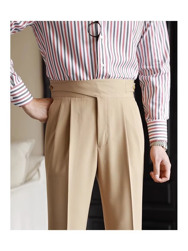 High-Waisted Mens Business Casual Trousers