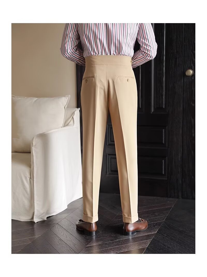 High-Waisted Mens Business Casual Trousers
