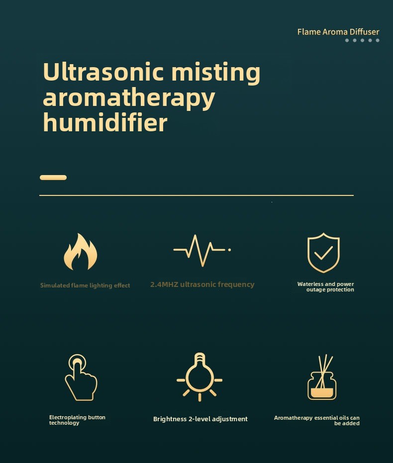 Simulated Flame Aromatherapy Diffuser with Humidifier Function