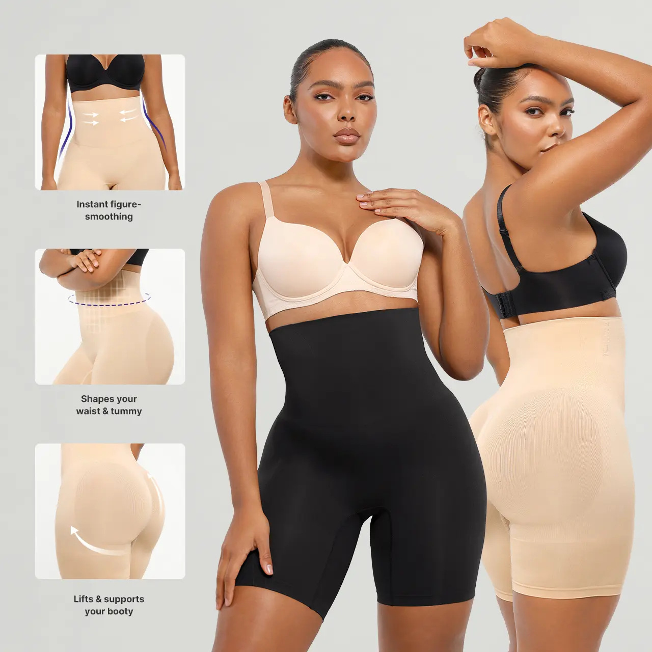 High-waisted butt-lifting shapewear shorts for women