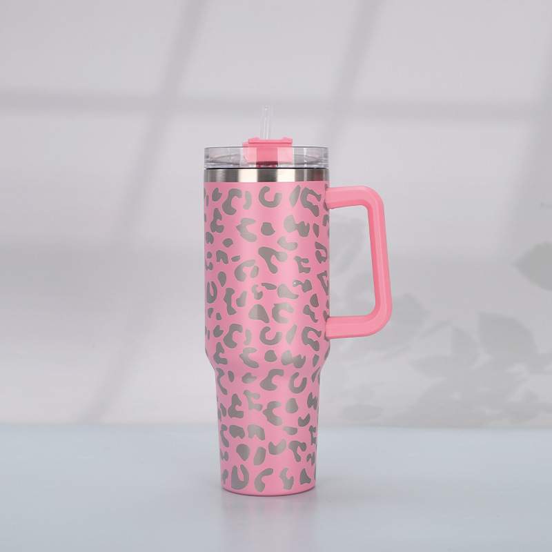 Print Insulated Stainless Steel Cup with Handle and Straw