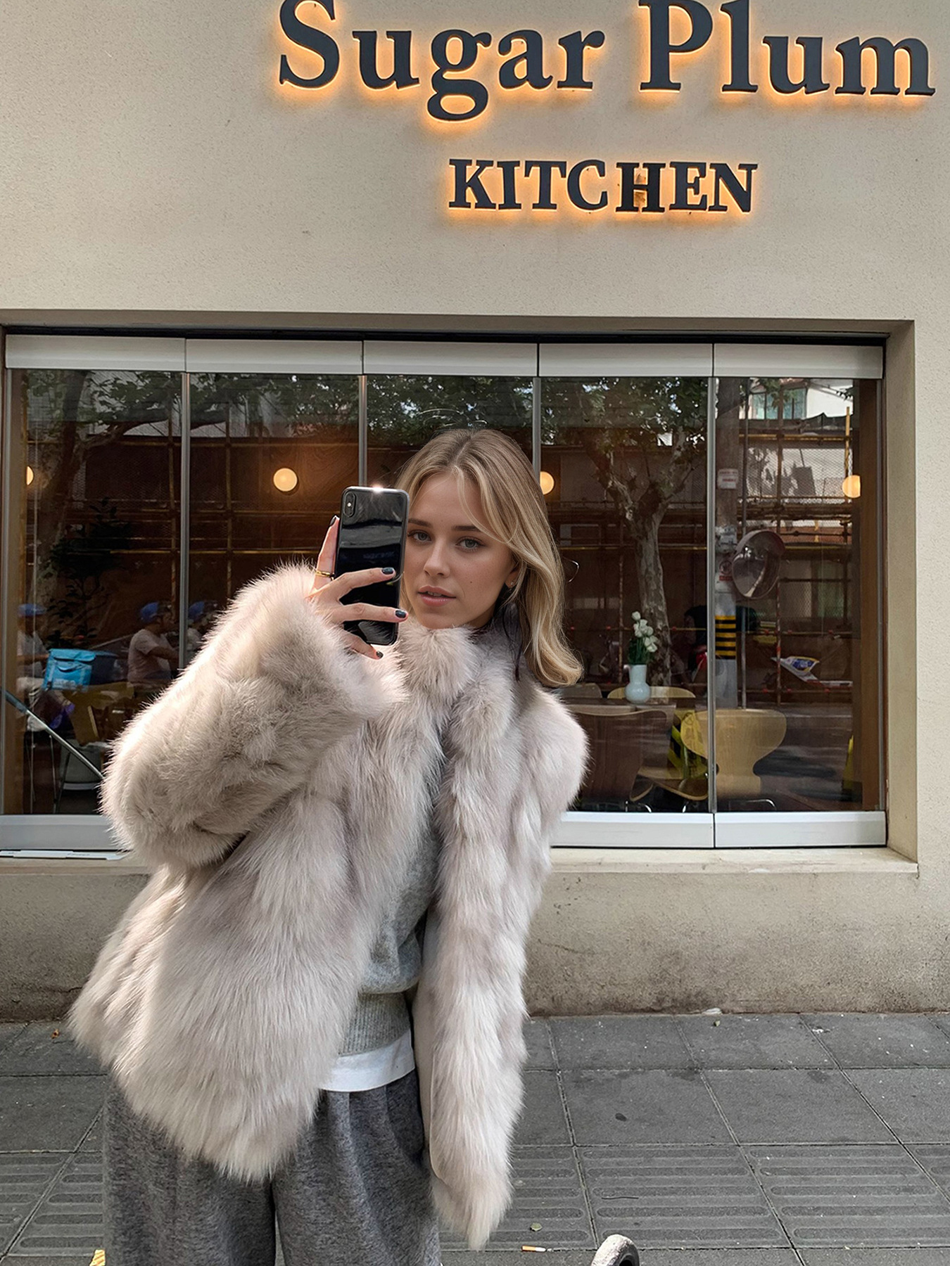 Womens Stand Collar Faux Fur Coat