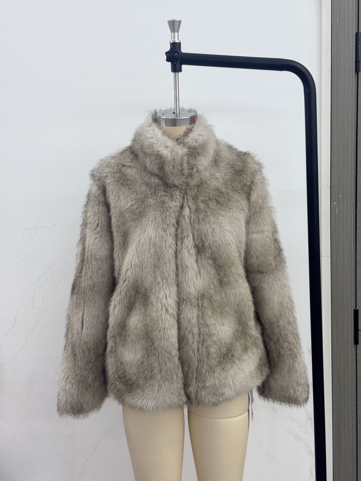 Womens Stand Collar Faux Fur Coat