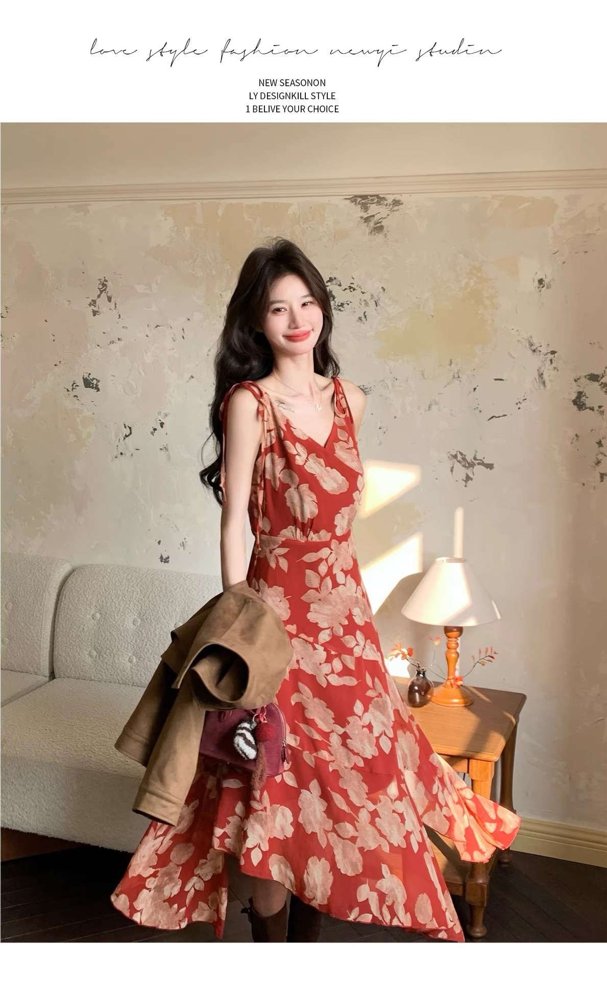red floral dress