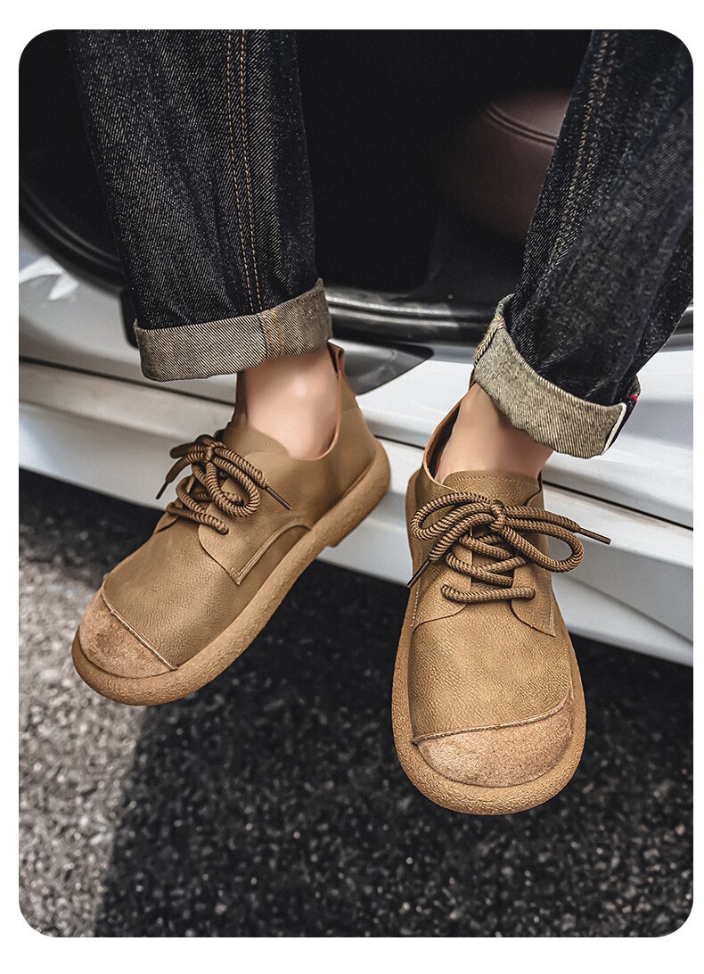 Mens Retro Casual Leather Shoes Lightweight Soft Sole