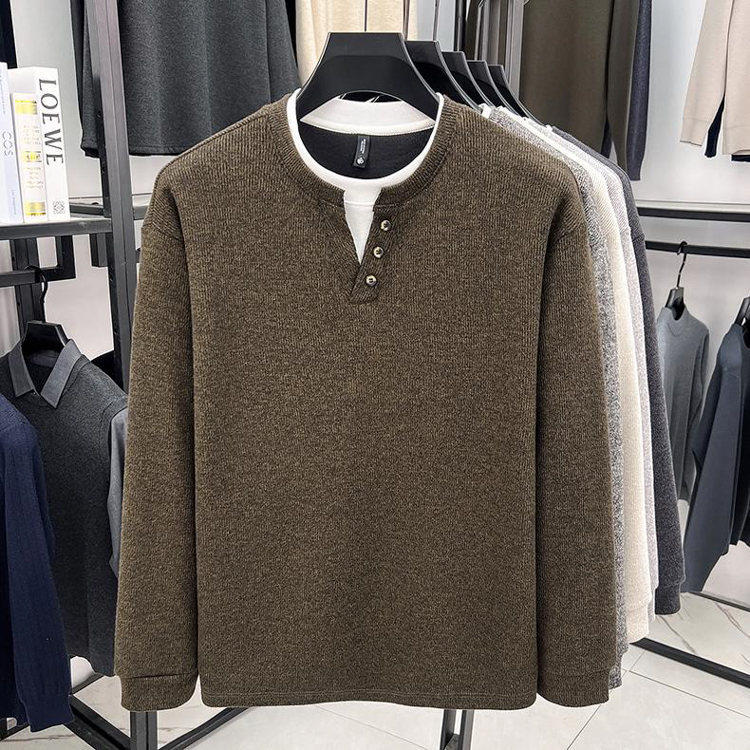 Button Collar Faux Two-Piece Sweatshirt