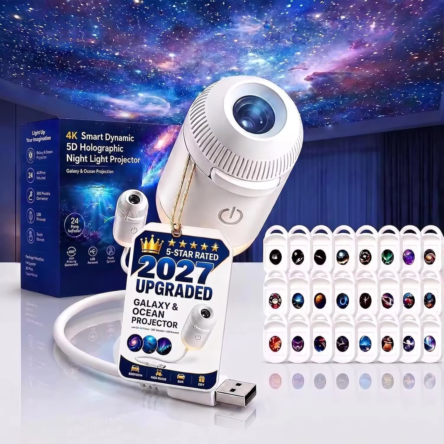 Starry Sky Projection Night Light with Interchangeable Films