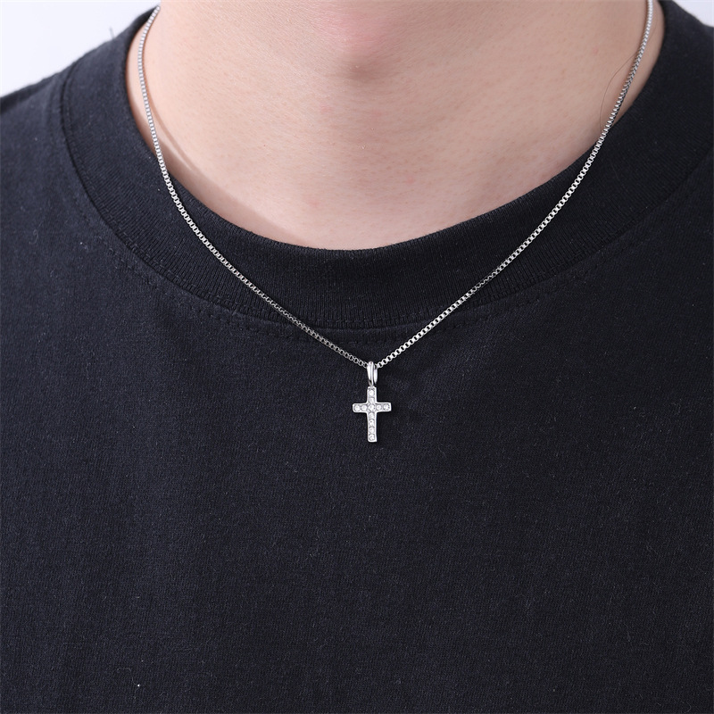 Diamond Cross Box Chain Necklace