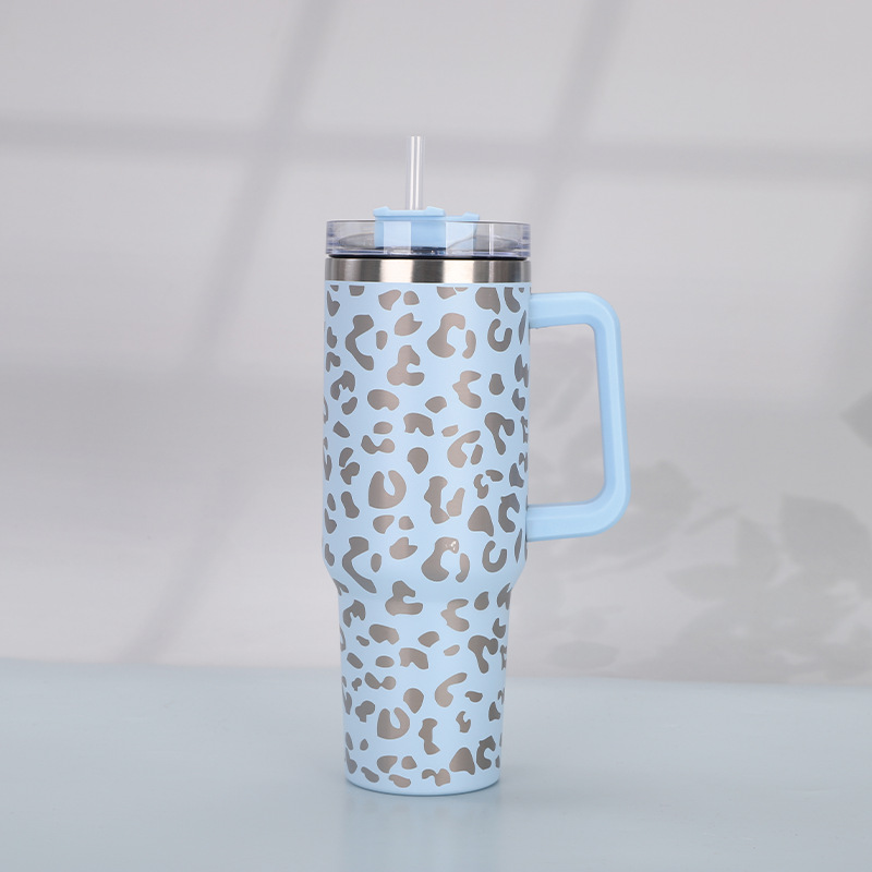 Print Insulated Stainless Steel Cup with Handle and Straw