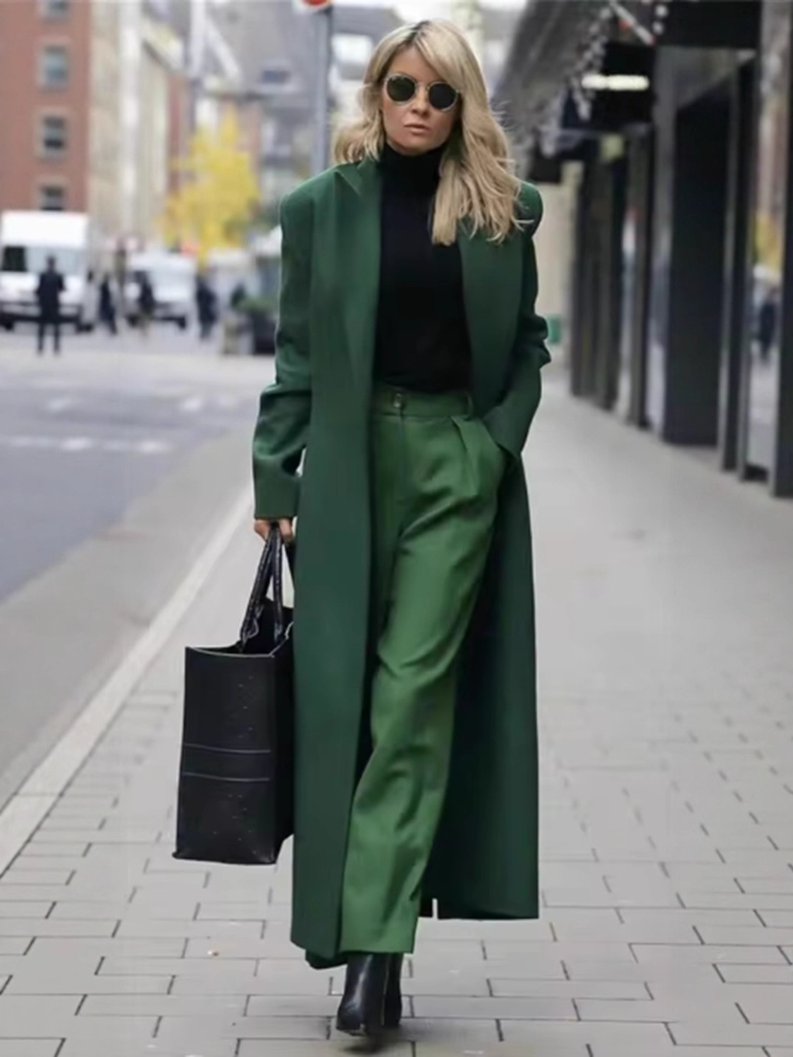 Long Wool Blend Coat with V-Neck