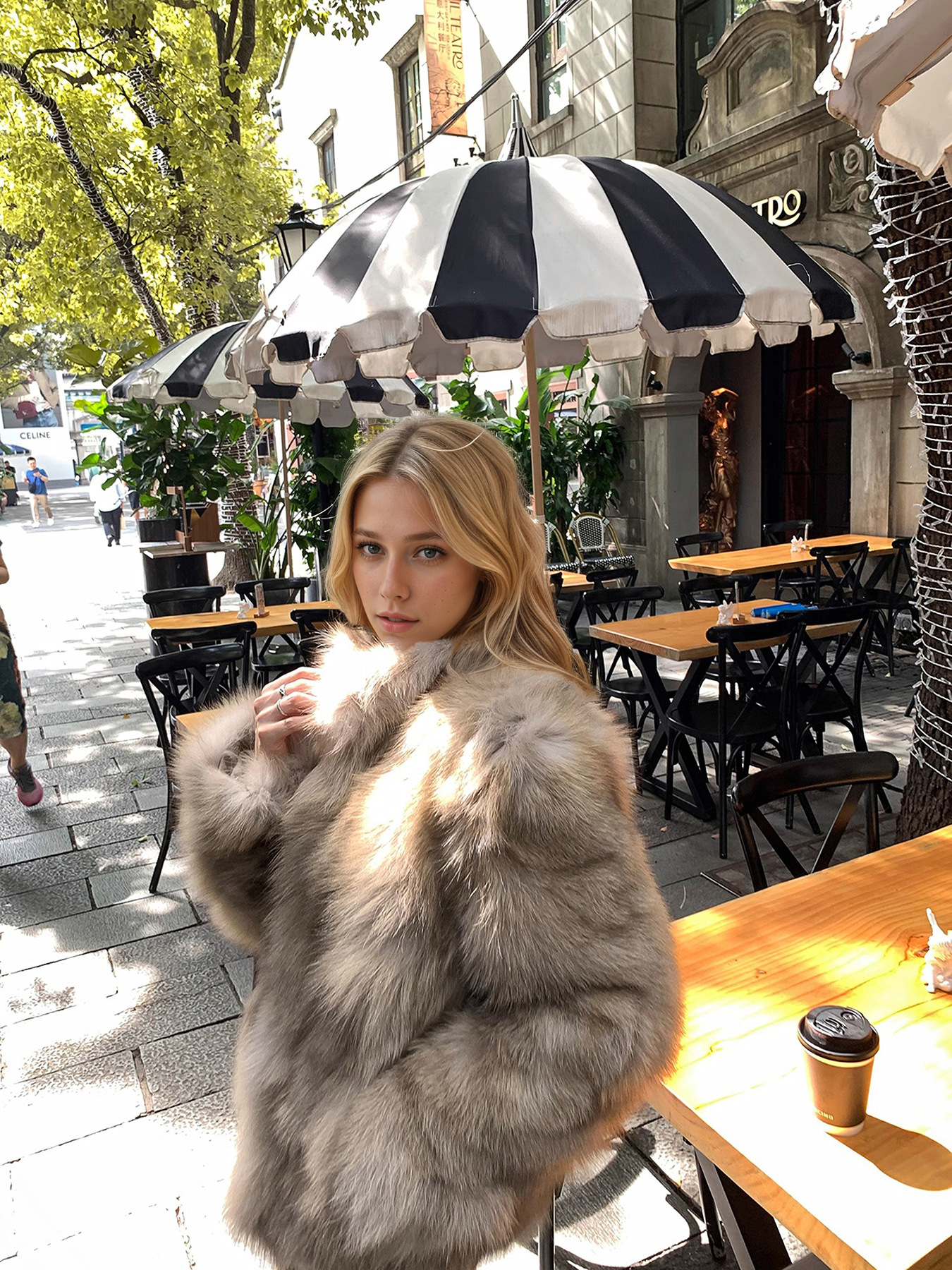 Womens Stand Collar Faux Fur Coat