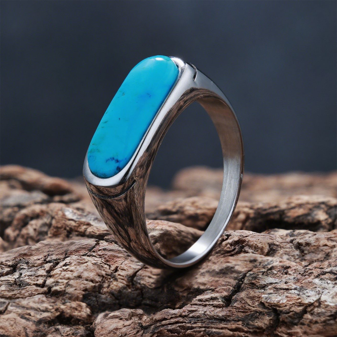 Personalized Natural Stone Engraved Vintage Ring