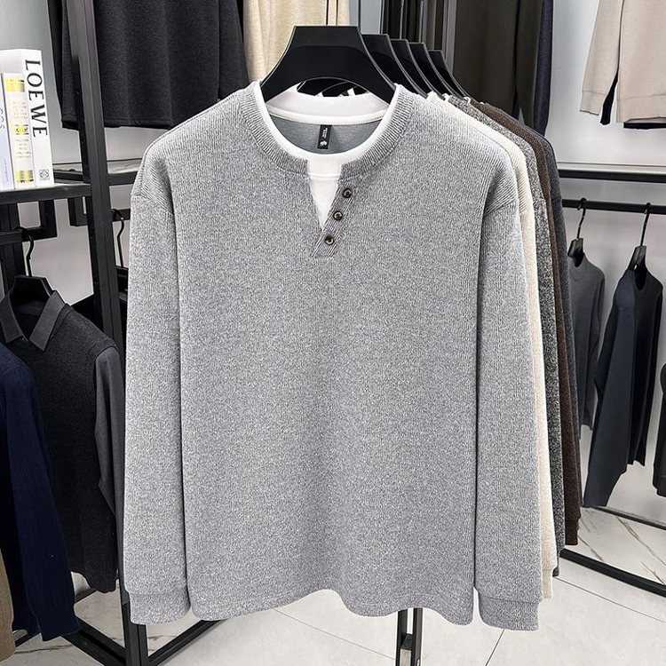 Button Collar Faux Two-Piece Sweatshirt