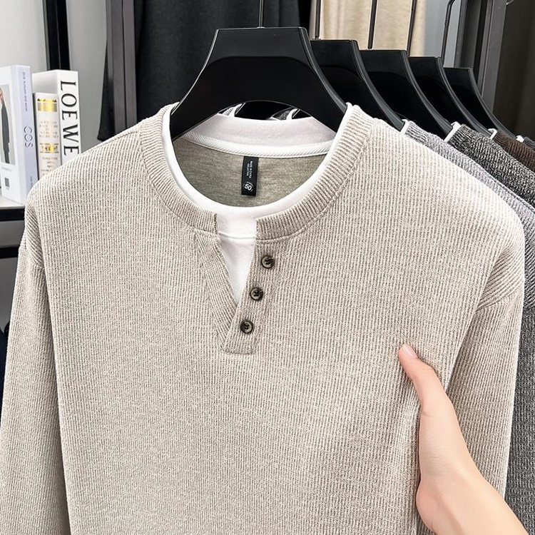 Button Collar Faux Two-Piece Sweatshirt