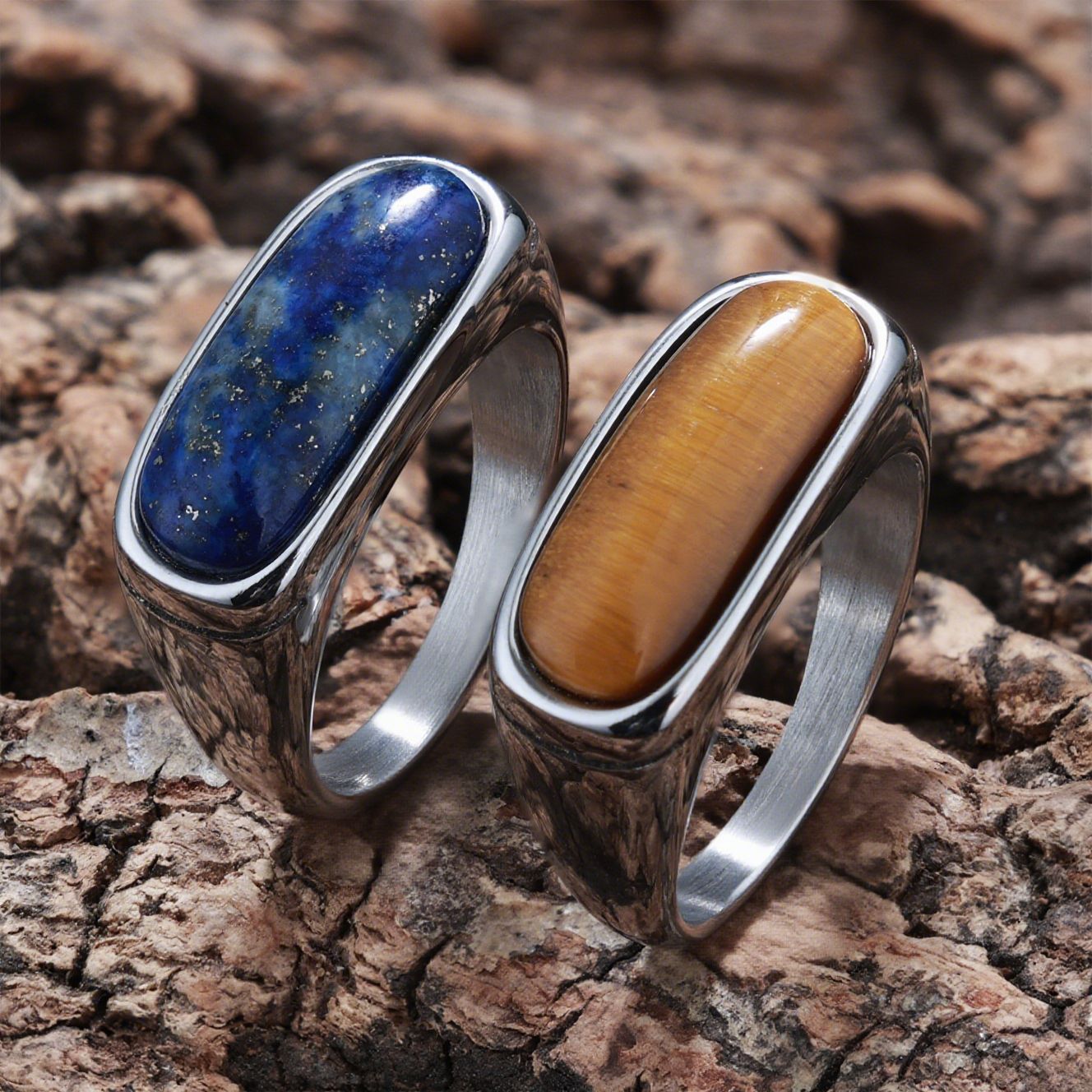 Personalized Natural Stone Engraved Vintage Ring
