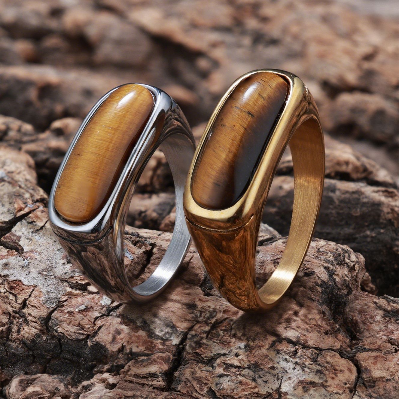 Personalized Natural Stone Engraved Vintage Ring