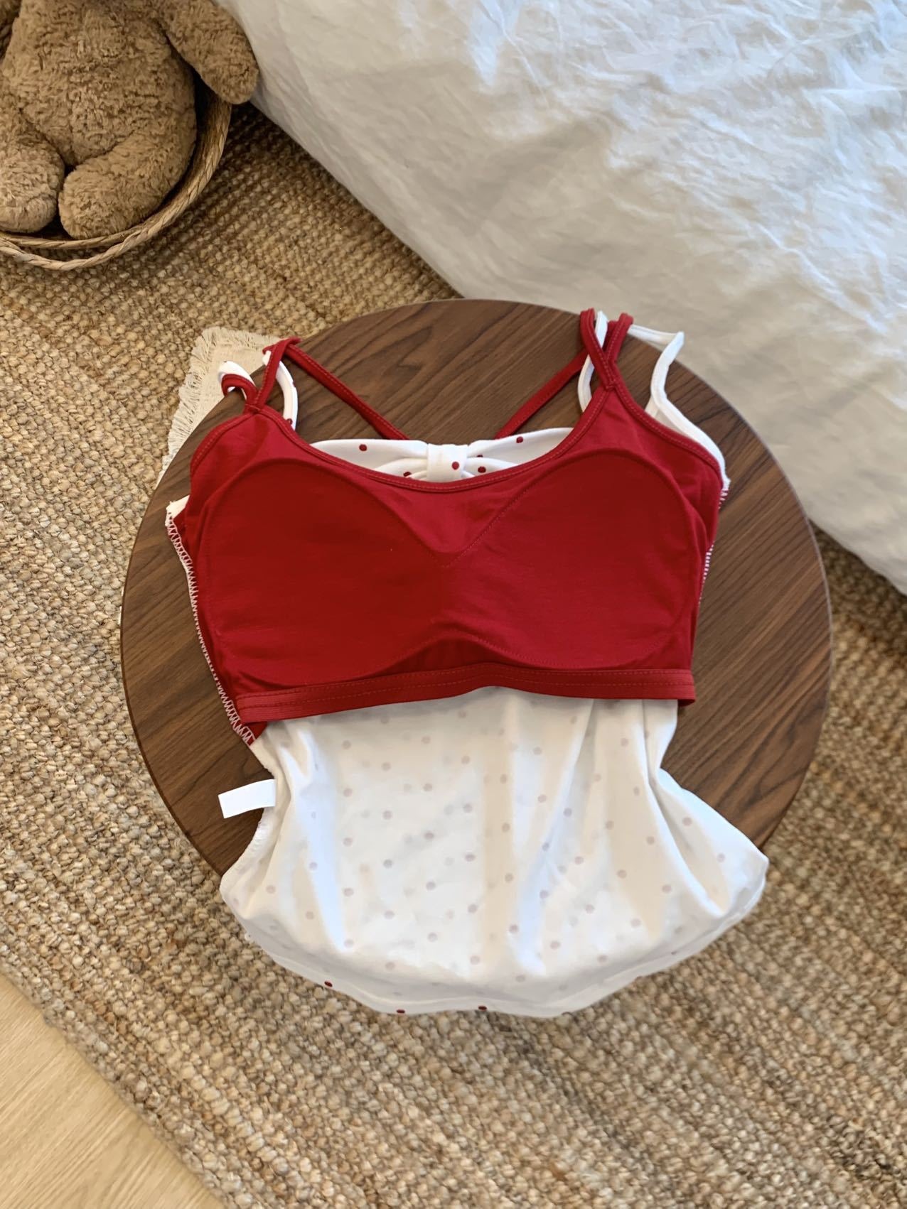 polka dot faux two-piece camisole