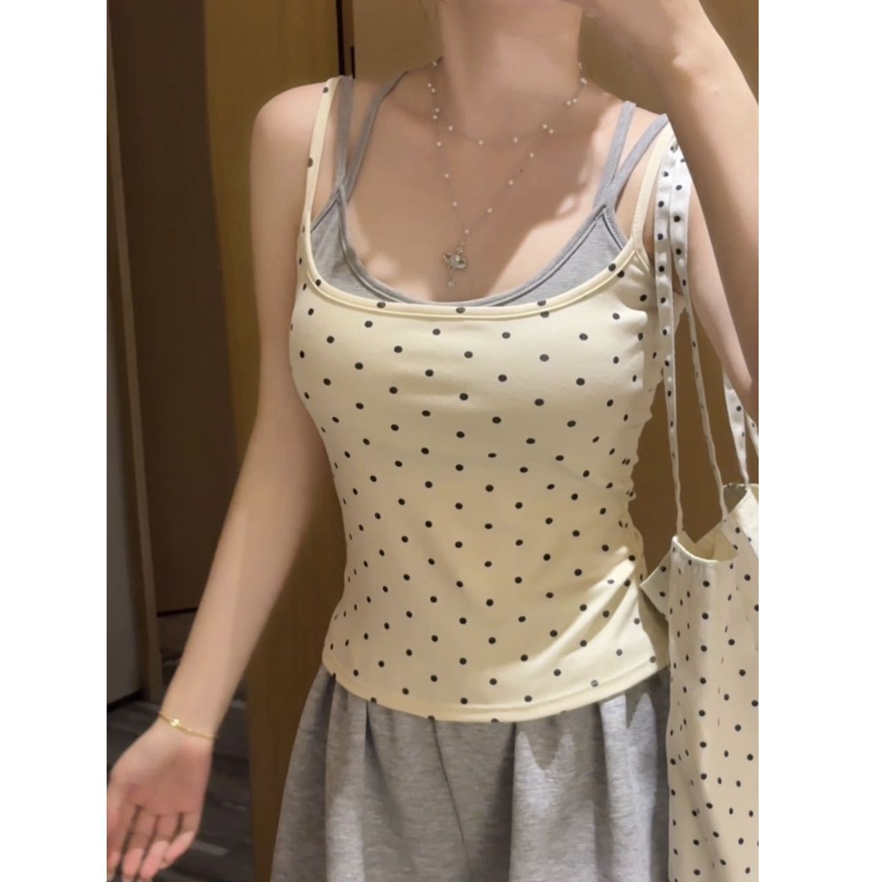 polka dot faux two-piece camisole