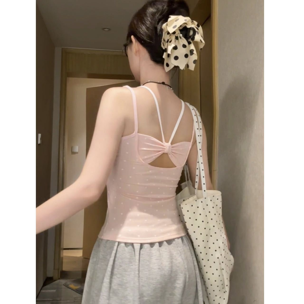 polka dot faux two-piece camisole