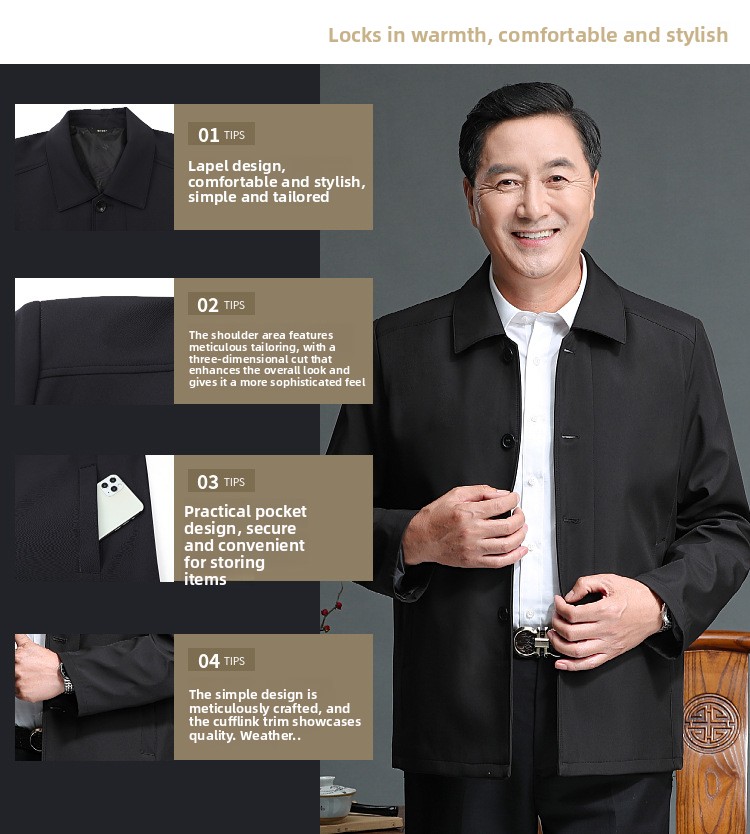 Mens Spring Autumn Jacket Cotton Blend Casual Outerwear