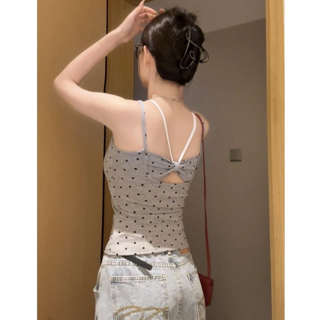 polka dot faux two-piece camisole