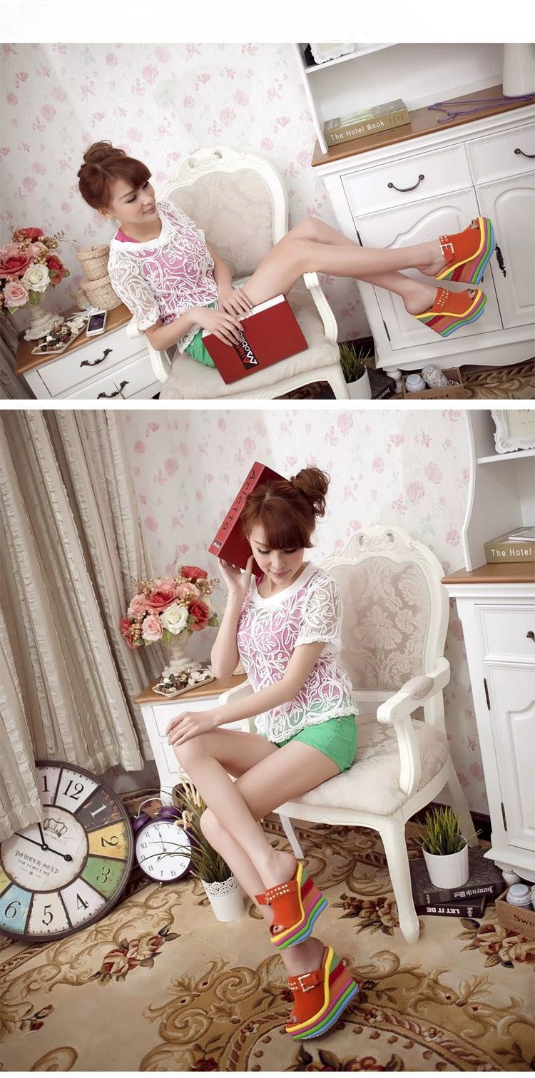 High-heeled platform shoes, genuine leather peep-toe sandals